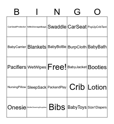 Baby Shower Bingo Card