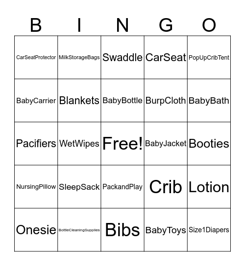 Baby Shower Bingo Card