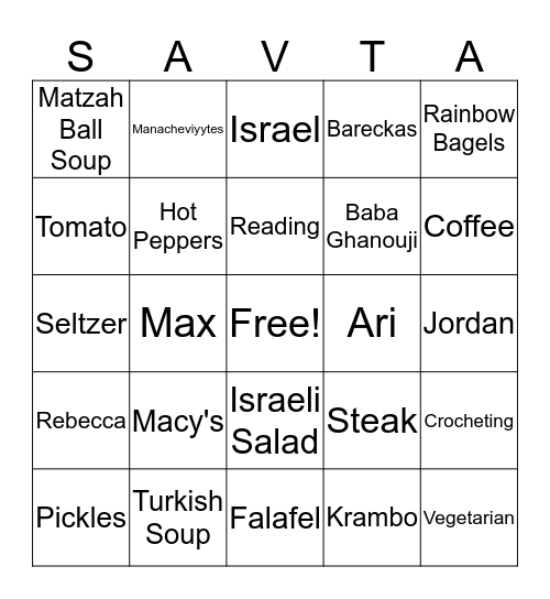 Savta's 70th Smash Bingo Card
