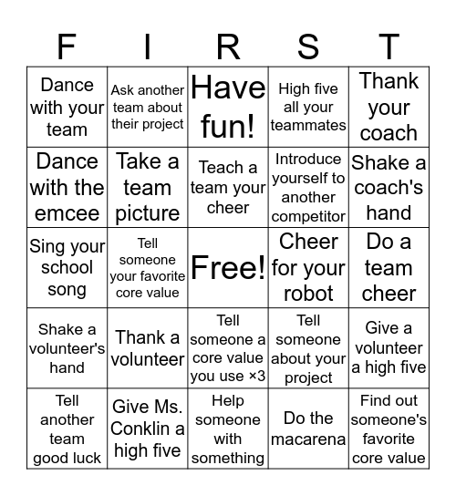 FIRST Bingo Card