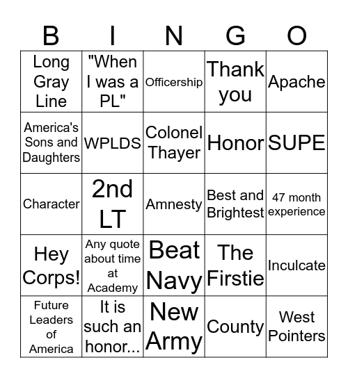 Nininger Award Bingo Card