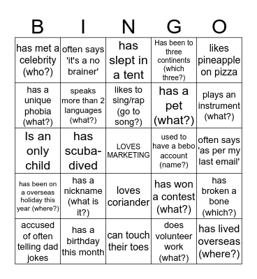 Chapter Time - Marketers Bingo Card