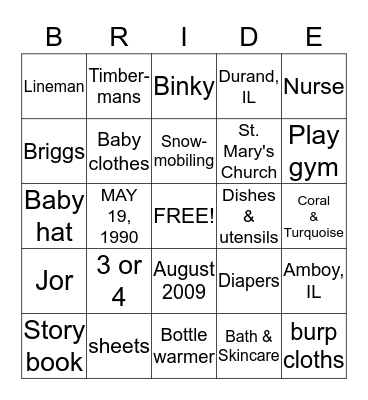 BRIDAL BINGO Card