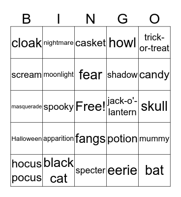 CWC PCN Halloween Bingo Card