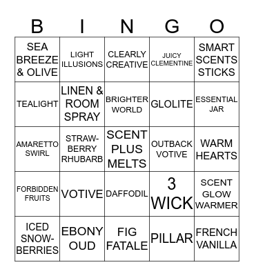 PARTYLITE Bingo Card