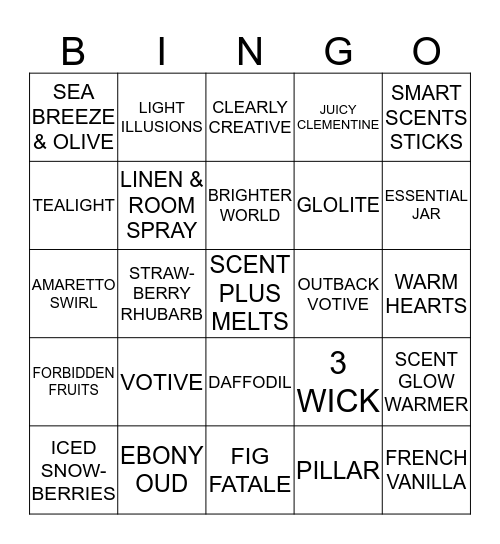 PARTYLITE Bingo Card