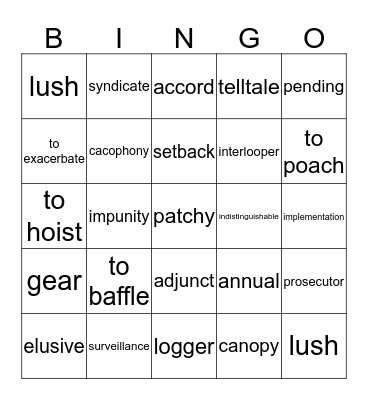 Vocabulary Bingo Card