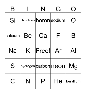Elemento I Bingo Card