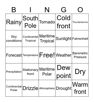 Weather Bingo Card
