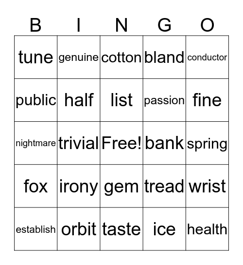 Untitled Bingo Card