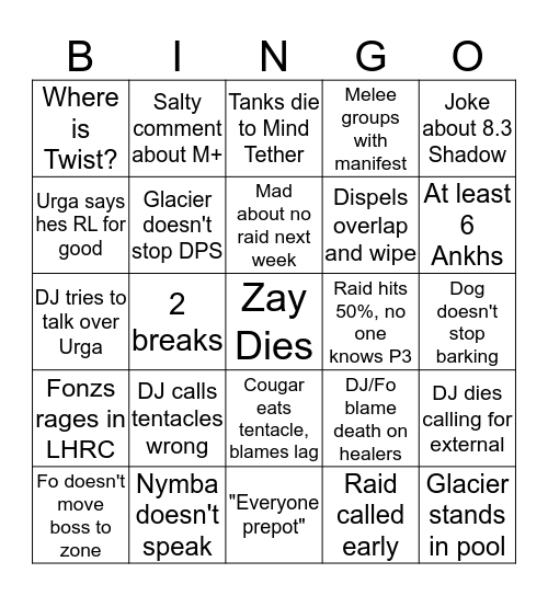 Za'qul Bingo Card