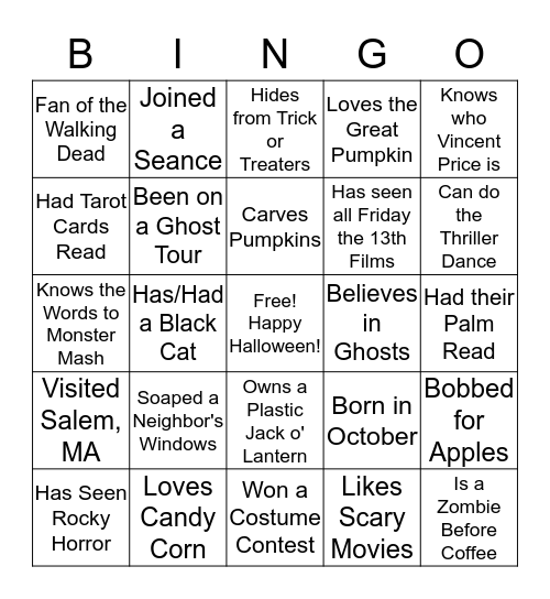 Halloween Bingo Card