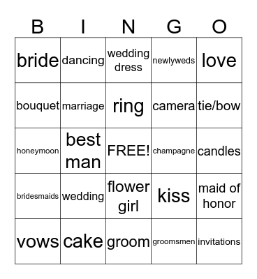 Jade's Bridal Shower  Bingo Card