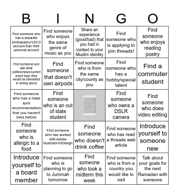 Threads x MSA Bingo Card