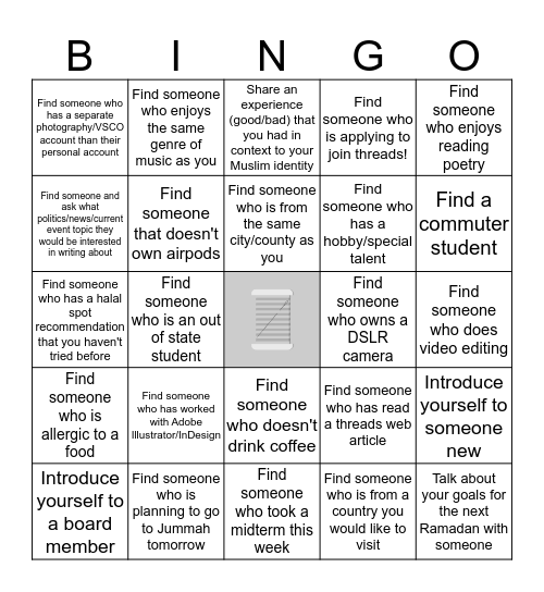 Threads x MSA Bingo Card