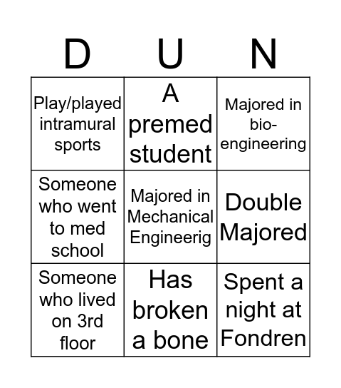 Forced interaction Bingo Card