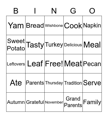 Thanksgiving Bingo 2019 Bingo Card