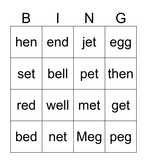 short-e-words-bingo-card