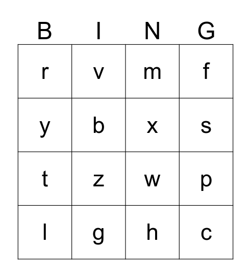 Letter Sounds Bingo Card