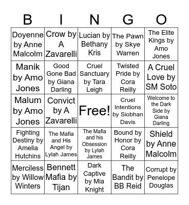 My Paperback Collection — Dark Romance Bingo Card