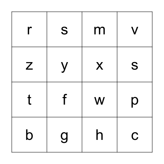 Letter Sounds Bingo Card