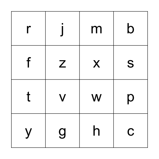 Letter Sounds Bingo Card