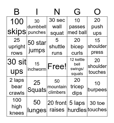 Fitness BINGO Card