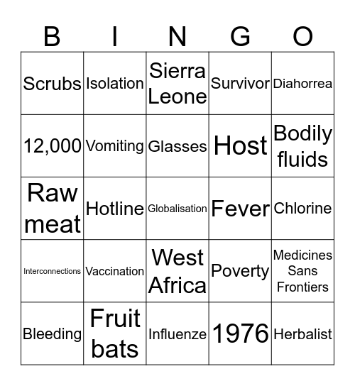 Ebola Bingo Card