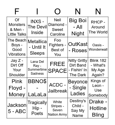 FIONNS NAME THAT TUNE BINGO!! Bingo Card