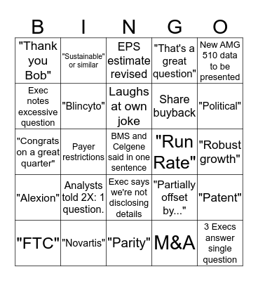 2019Q3 Earnings Call Bingo Card