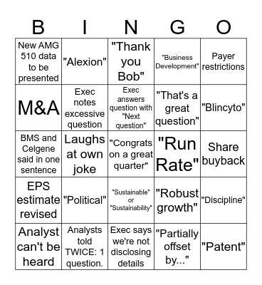 2019Q3 Earnings Call Bingo Card
