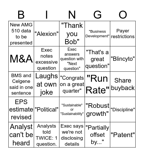 2019Q3 Earnings Call Bingo Card