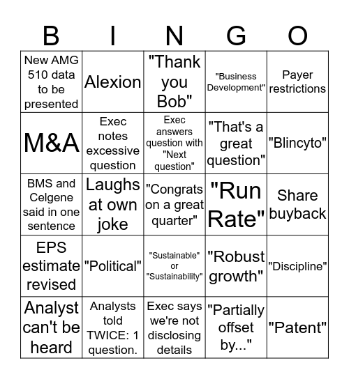 2019Q3 Earnings Call Bingo Card