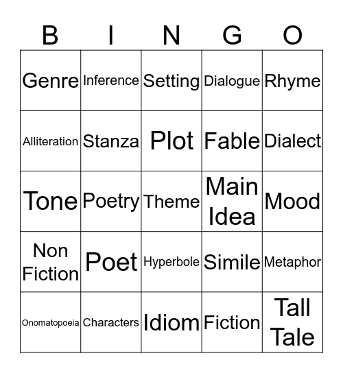 ACADEMIC VOCABULARY Bingo Card