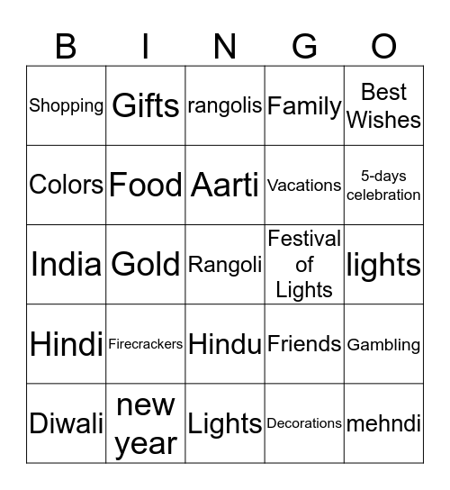 Diwali Bingo Card