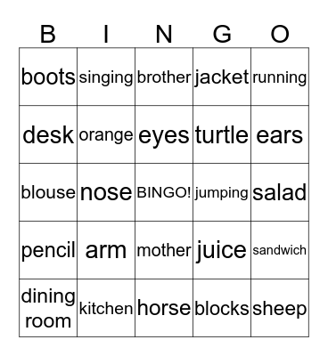 Big English 1  Bingo Card