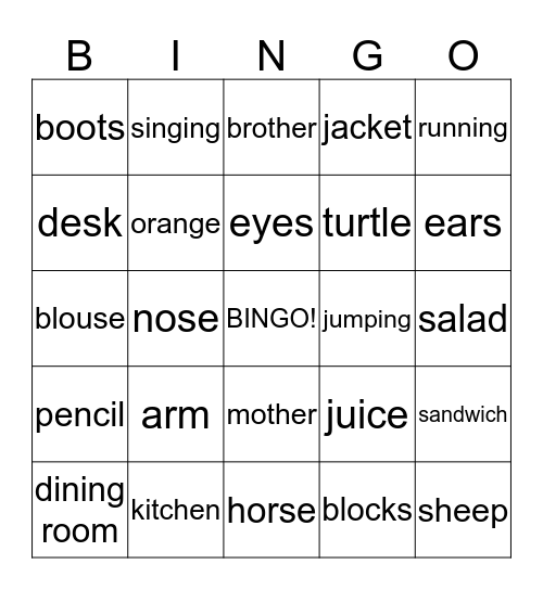 Big English 1  Bingo Card