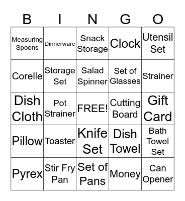 Bridal Shower Bingo Card