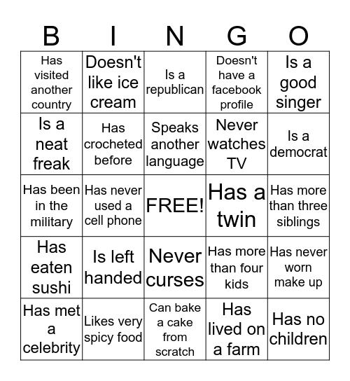 People Bingo Card