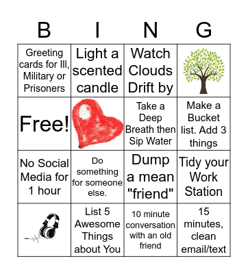 Self Care to Happiness Bingo Card