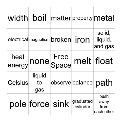 Physical Science CRT Review Bingo Card