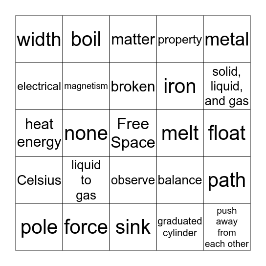 Physical Science CRT Review Bingo Card