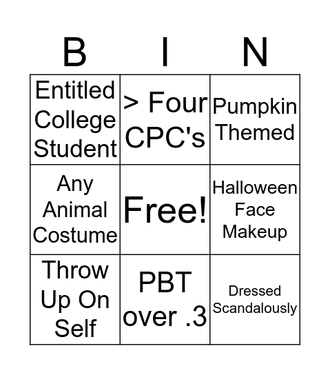 Halloween Bingo Card