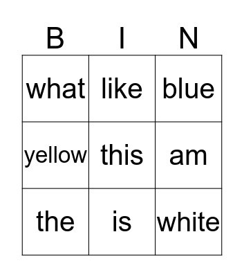 sight words Bingo Card