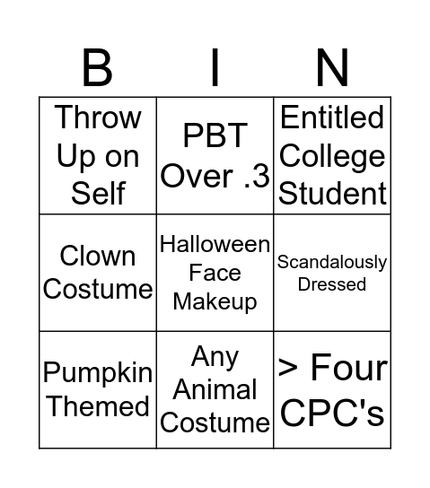 Halloween Bingo Card