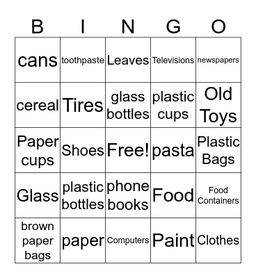 Reuse Bingo  Bingo Card