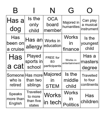 B3 Networking Bingo Card