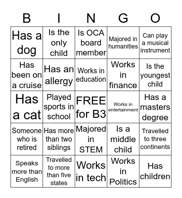 B3 Networking Bingo Card