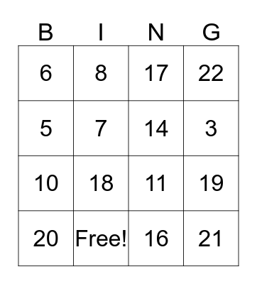 Sam's Party BINGO Card