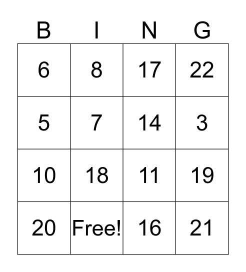 Sam's Party BINGO Card